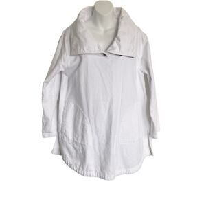 Soft Surroundings Women Extra Small Button Funnel Neck Twill Cotton Tunic Artsy